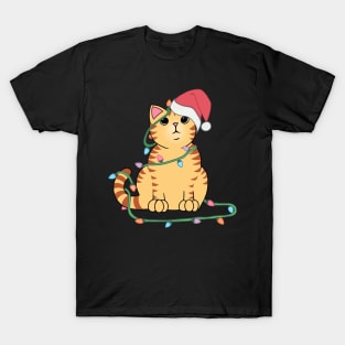 Orange Tabby Cat Christmas lights funny cat lover xmas hat T-Shirt